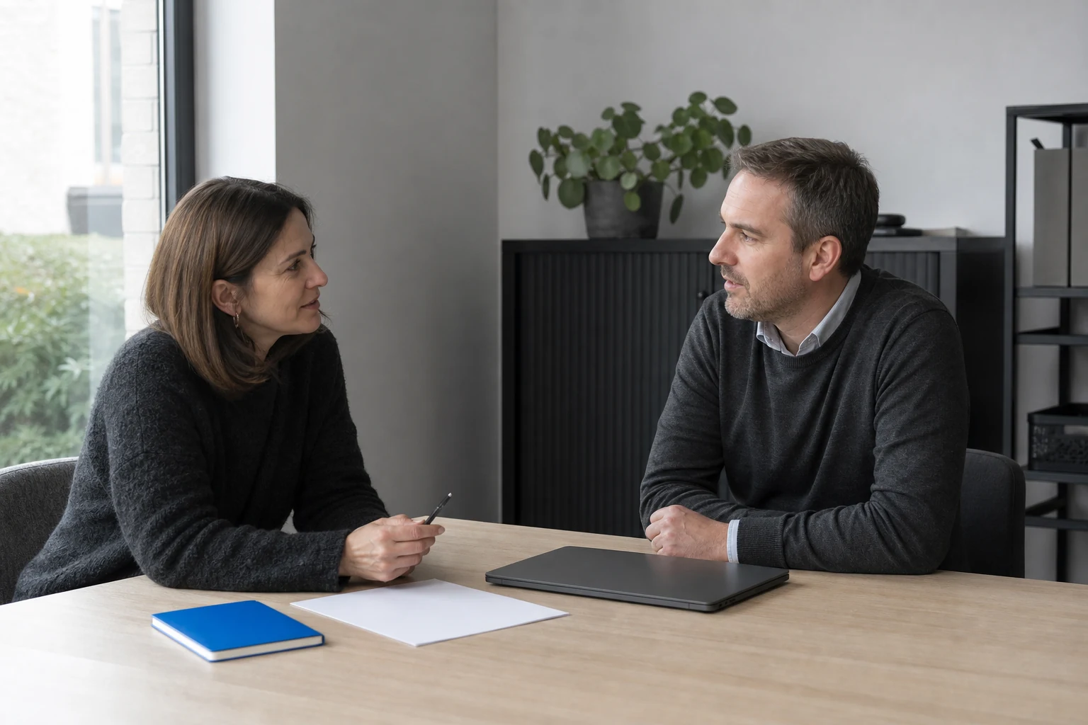 Gérants d’une SRL belge autour d’une table de travail